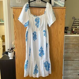 J. Crew White and Blue Floral Dress